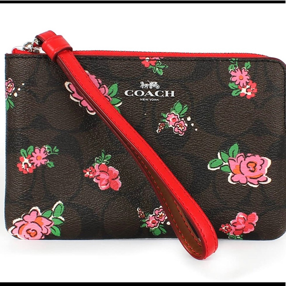 🌺 RARE COACH FLORAL PATTERN, CORNER ZIPPER SIGNATURE WRISTLET 🌺